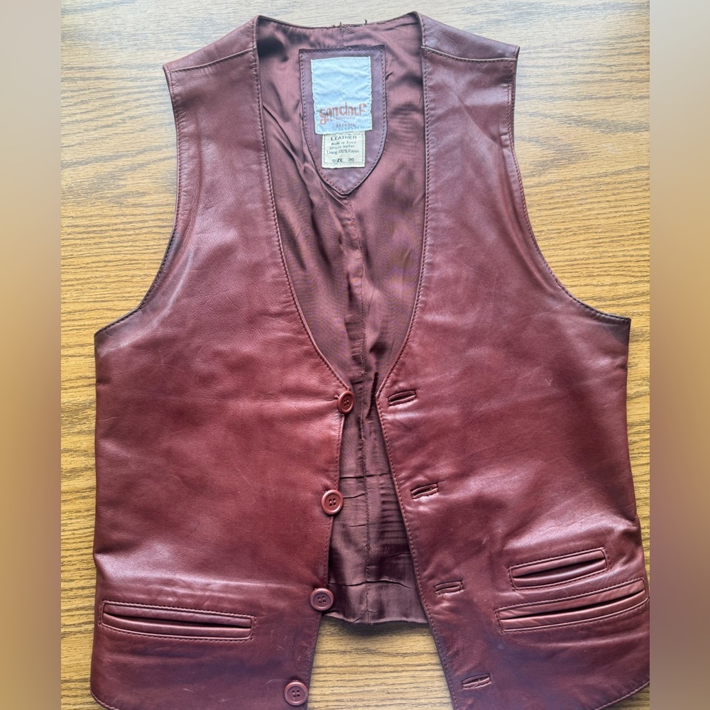 Vtg 70s Leather Vest Gandalf Detroit Size 36